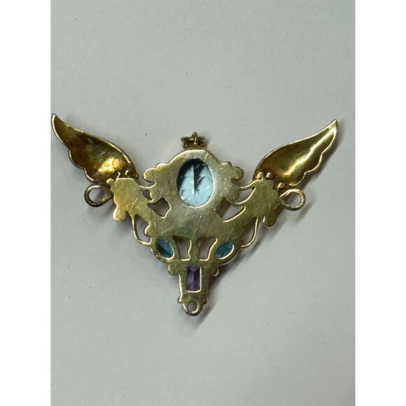 Vintage Shankari Angel Wings Pendant Blue Topaz Amethyst Sterling Silver Goddess - Picture 10 of 12
